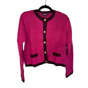 Steve Madden Fantino Sweater Jacket Cardigan‎ Fuchsia Gold Button Large NWT